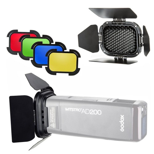 GODOX BD-07 FOR AD200 BARN DOOR HONEYCOMB GRID AND 4 COLOR GEL